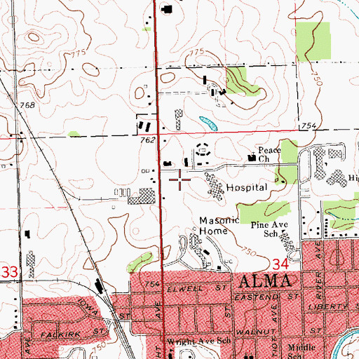 Topographic Map of Gratiot Family Practice, MI