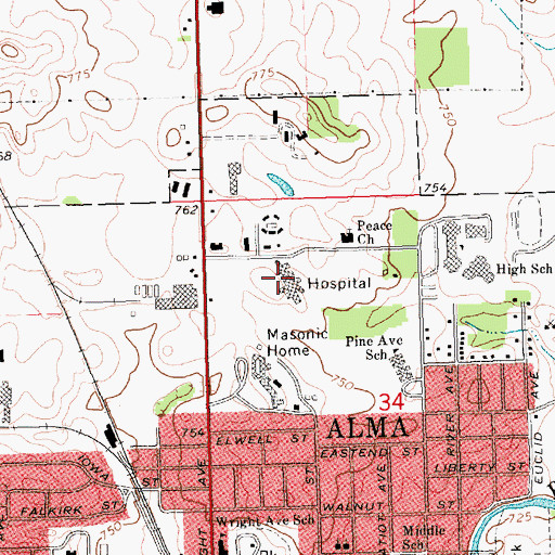 Topographic Map of Mid Michigan Medical Center - Gratiot, MI