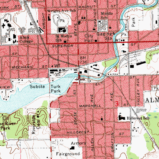 Topographic Map of Riverside Park, MI