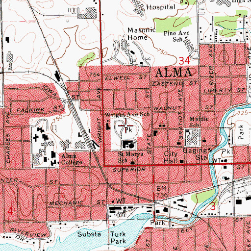 Topographic Map of Wright Park, MI