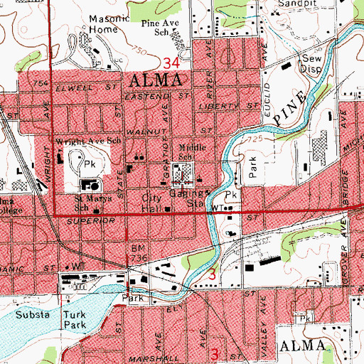 Topographic Map of Alama Middle School, MI