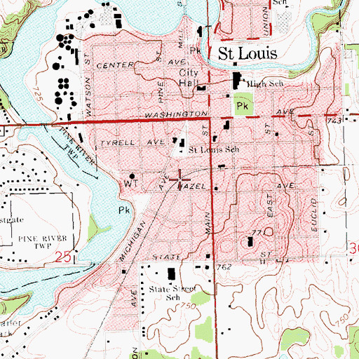 Topographic Map of Saint Louis City Library, MI
