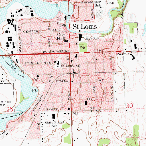 Topographic Map of Saint Louis Station, MI