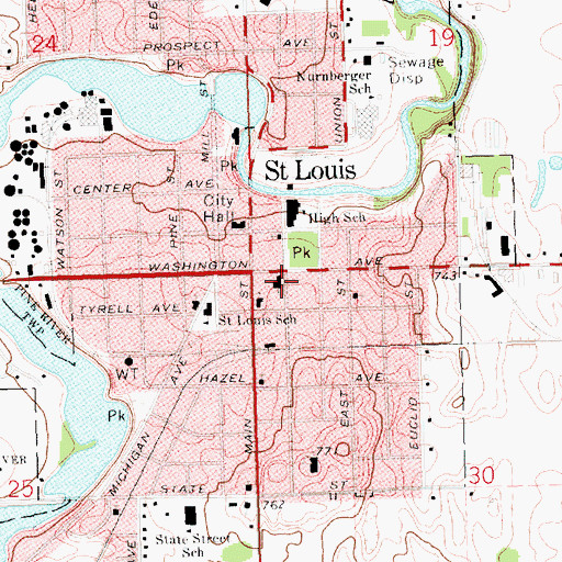 Topographic Map of Saint Louis Methodist Church, MI