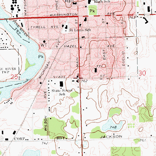 Topographic Map of Saint Louis Lighthouse Community Church, MI