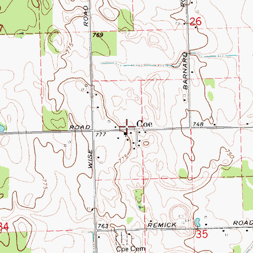 Topographic Map of Coe Church of Christ, MI