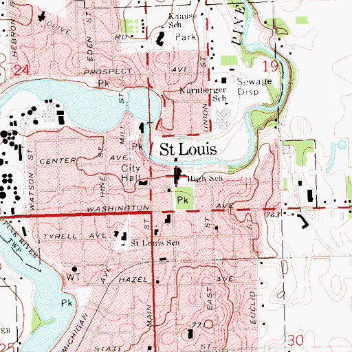 Topographic Map of Saint Louis High School, MI