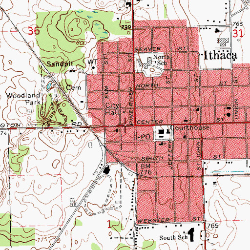 Topographic Map of Ithaca City Library, MI