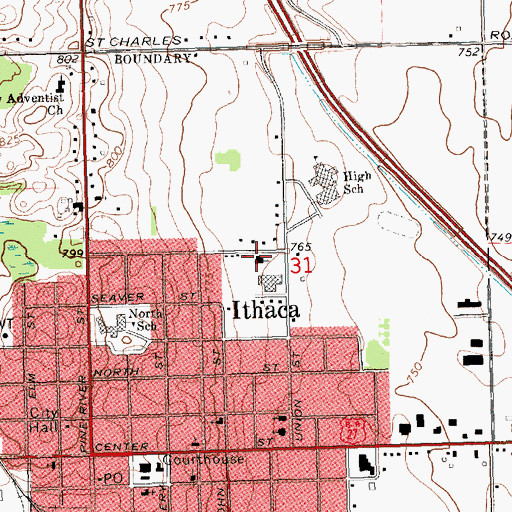 Topographic Map of Ithaca Church of God, MI