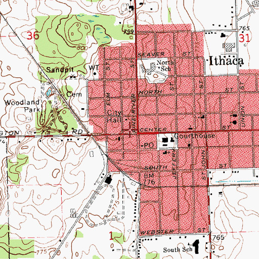 Topographic Map of Ithaca Fire Department, MI