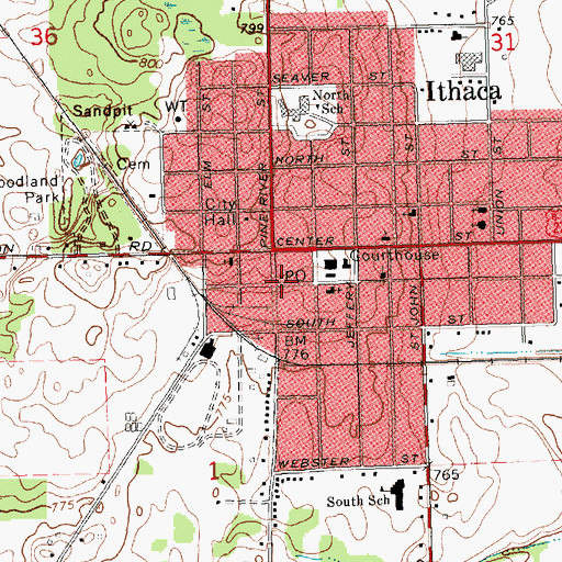 Topographic Map of Ithaca Post Office, MI