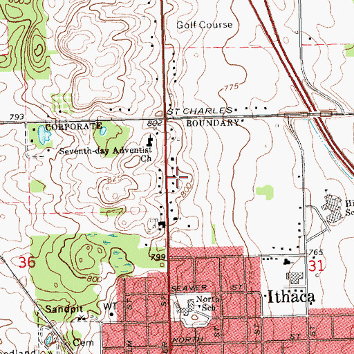 Topographic Map of Ithaca Baptist Church, MI
