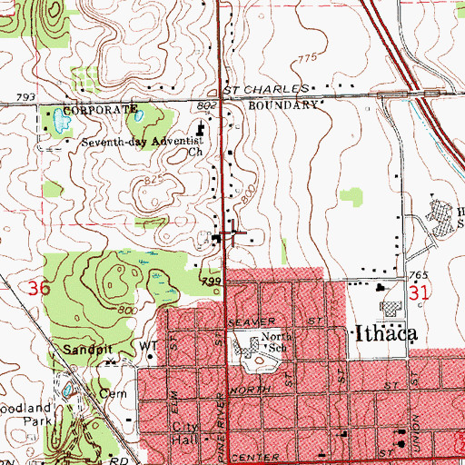 Topographic Map of Ithaca Wesleyan Church, MI