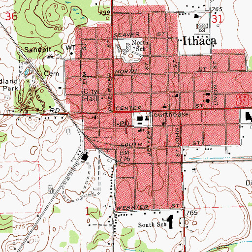 Topographic Map of United Brethren Church, MI