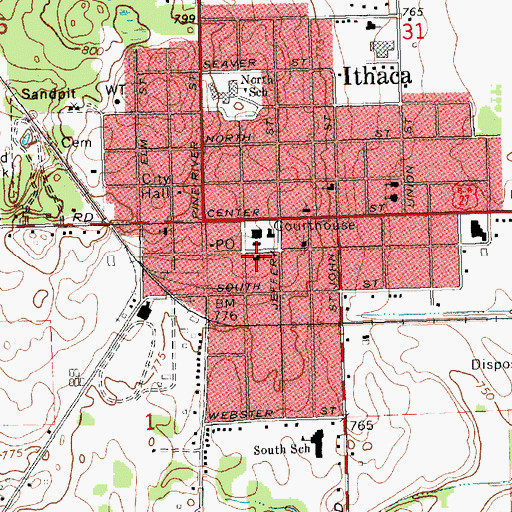 Topographic Map of First Presbyterian Church, MI