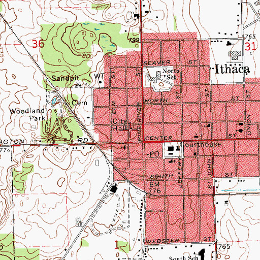Topographic Map of Ithaca City Hall, MI