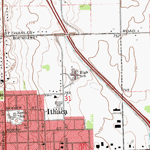 Topographic Map of Ithaca High School, MI