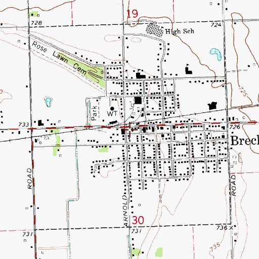Topographic Map of Breckenridge Police Department, MI