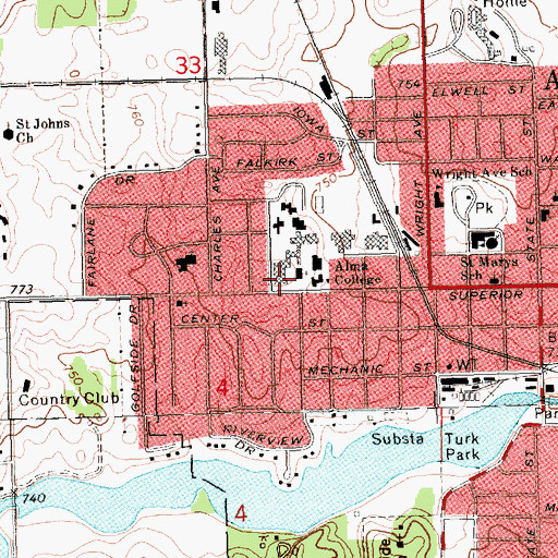 Topographic Map of Tyler-Van Dusen Campus Center, MI