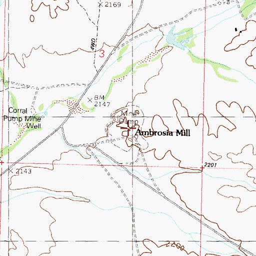 Topographic Map of Ambrosia Mill, AZ
