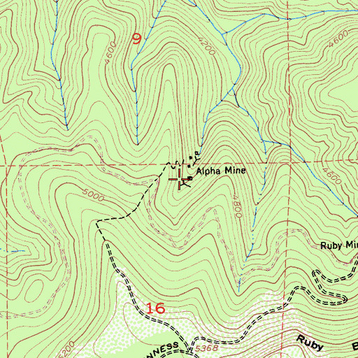 Topographic Map of Alpha Mine, CA
