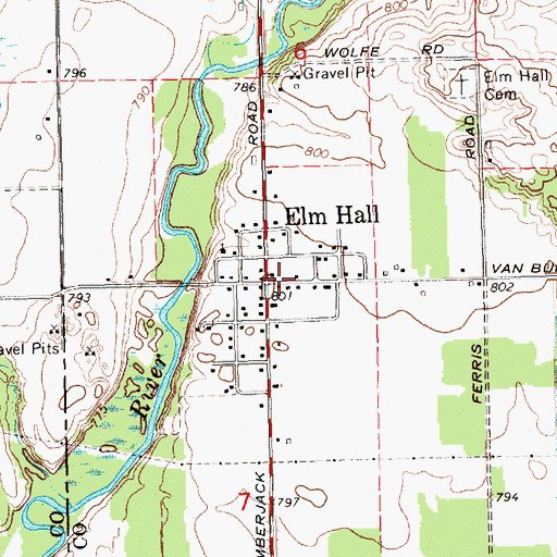 Topographic Map of Elm Hall Post Office, MI