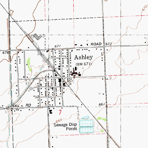 Topographic Map of Ashley Community School, MI