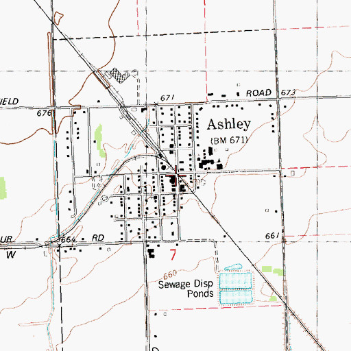 Topographic Map of Ashley Post Office, MI