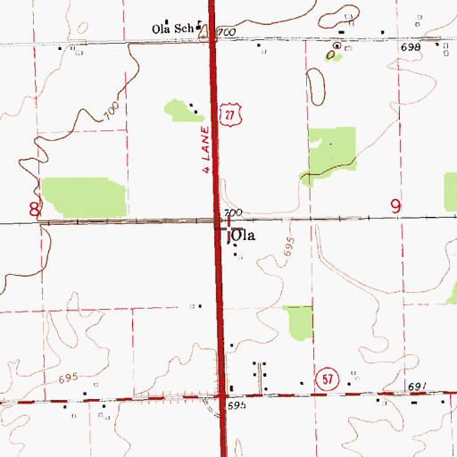 Topographic Map of Ola Station, MI