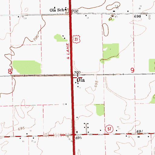 Topographic Map of Ola, MI