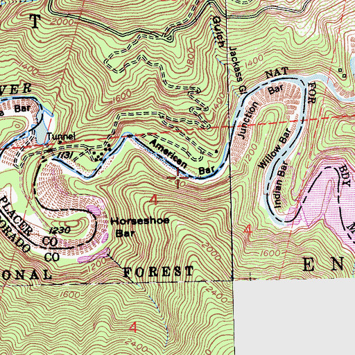 Topographic Map of American Bar, CA