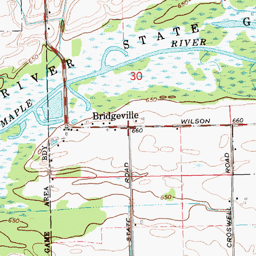 Topographic Map of Bridgeville Post Office (historical), MI
