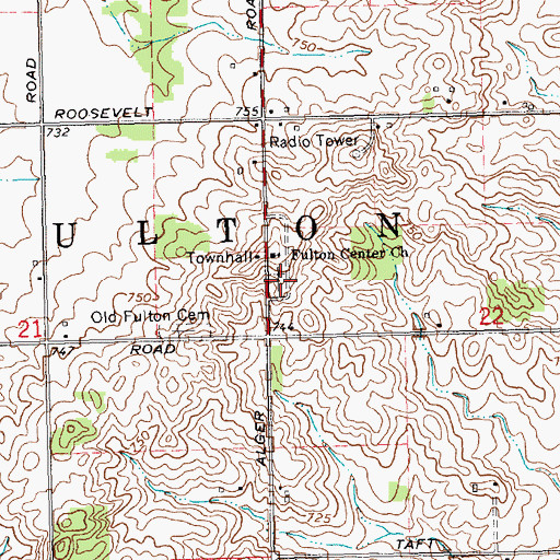 Topographic Map of Fulton Center Cemetery, MI