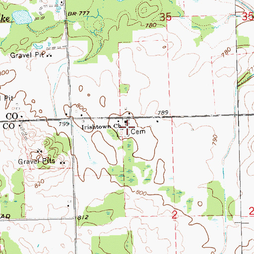 Topographic Map of Irishtown Cemetery, MI