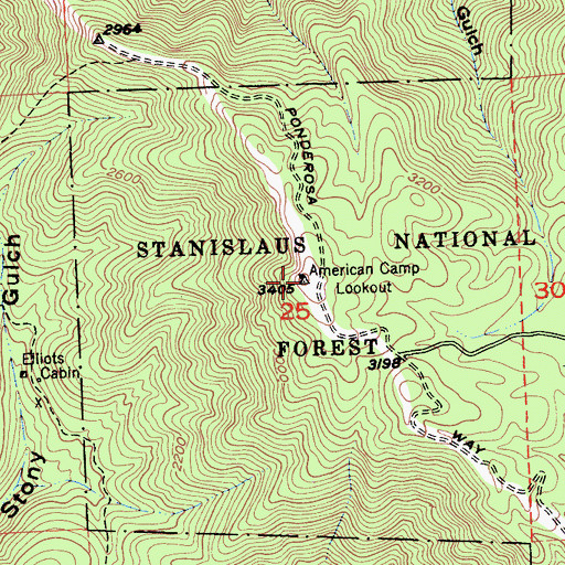 Topographic Map of American Camp Lookout, CA