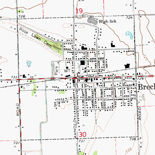 Topographic Map of Saginaw and Gratiot County State Road Historical Marker, MI