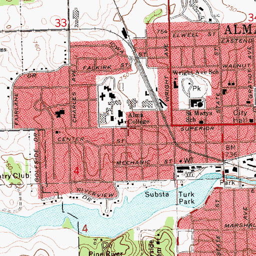 Topographic Map of Alma College Historical Marker, MI