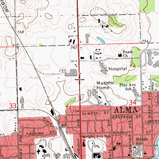Topographic Map of Michigan Masonic Home Historical Marker, MI
