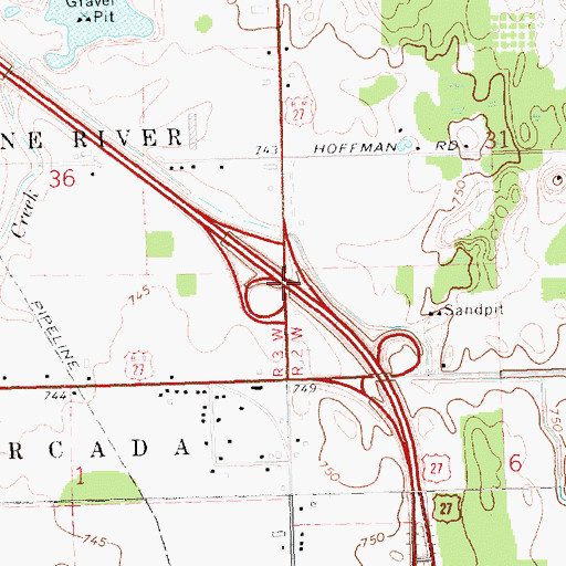 Topographic Map of Interchange 124, MI