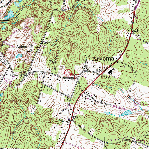 Topographic Map of Arvonia Post Office, VA