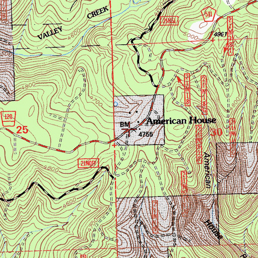 Topographic Map of American House, CA