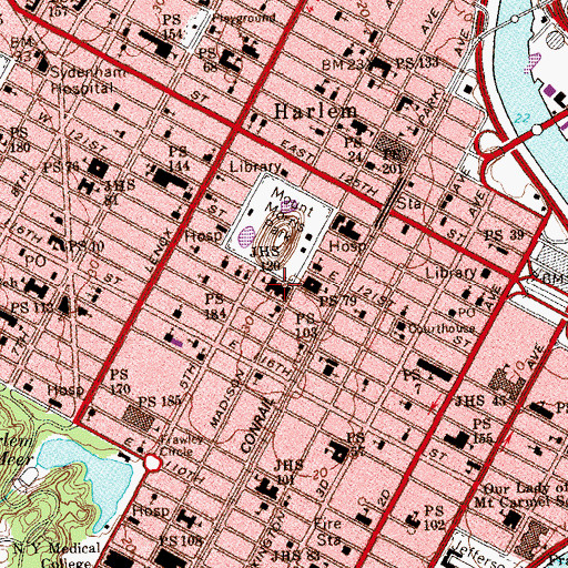 Topographic Map of Helene Fuld College of Nursing, NY