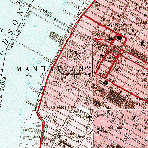 Topographic Map of Thirtieth Street Rail Yards, NY