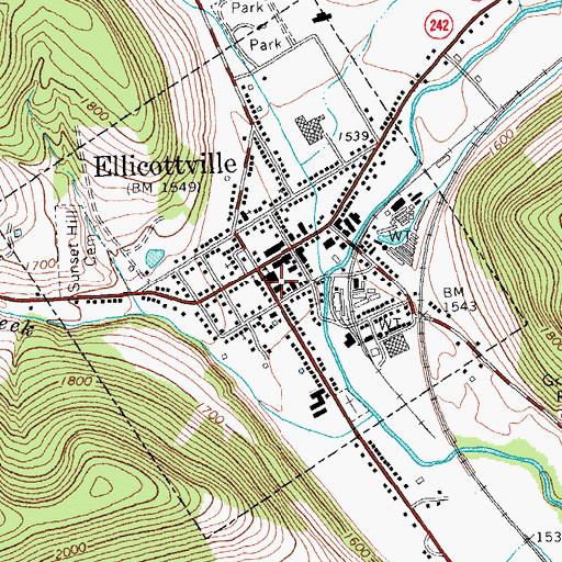 Topographic Map of Ellicottville School (historical), NY