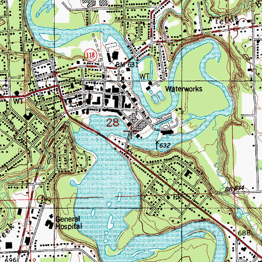 Topographic Map of Second Street Bridge Historical Marker, MI