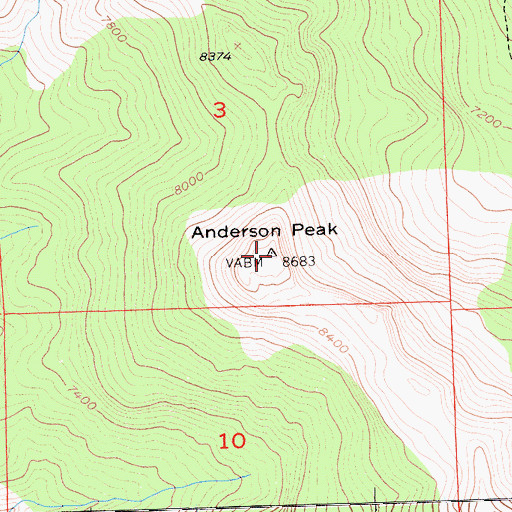 Topographic Map of Anderson Peak, CA