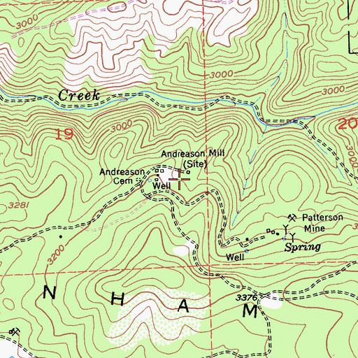 Topographic Map of Andreason Mill, CA