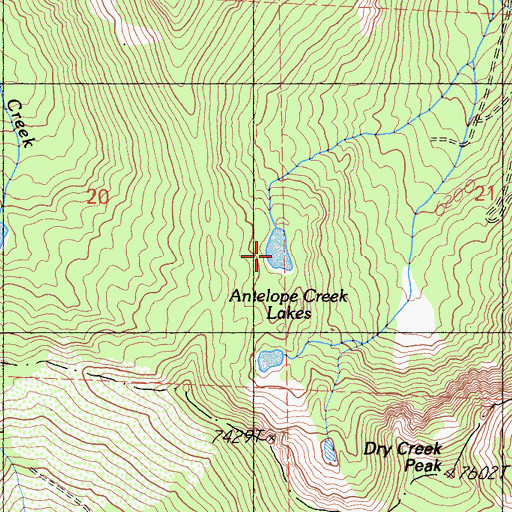 Topographic Map of Antelope Creek Lakes, CA