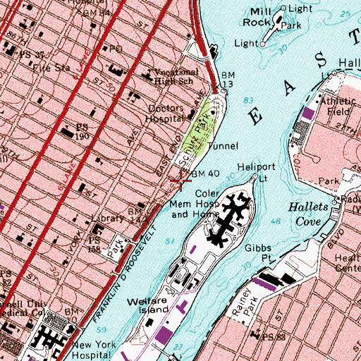 Topographic Map of Brearley School, NY