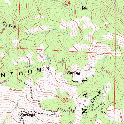 Topographic Map of Anthony Ridge, CA